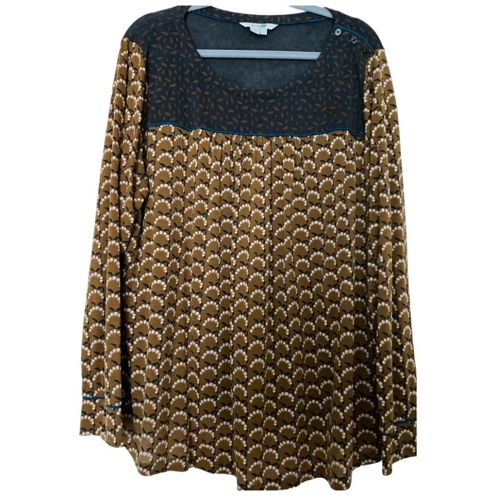 BODEN top, size 18, navy blue and brown with floral print.